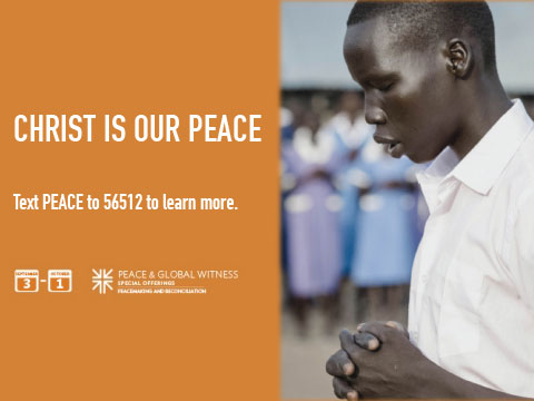 Christ is Our Peace, text "peace" to 56512 to learn more