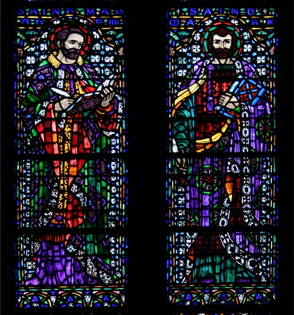 stained glass detail - Saints Paul Mark and Matthew